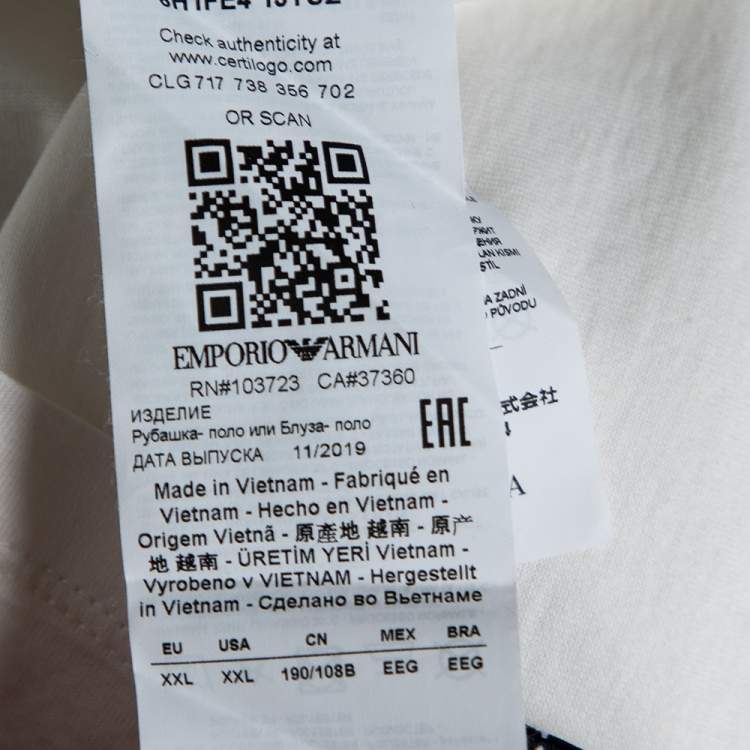 Pre Owned Emporio Armani Off White Cotton Logo Tape Trimmed Polo T-Shirt XXL