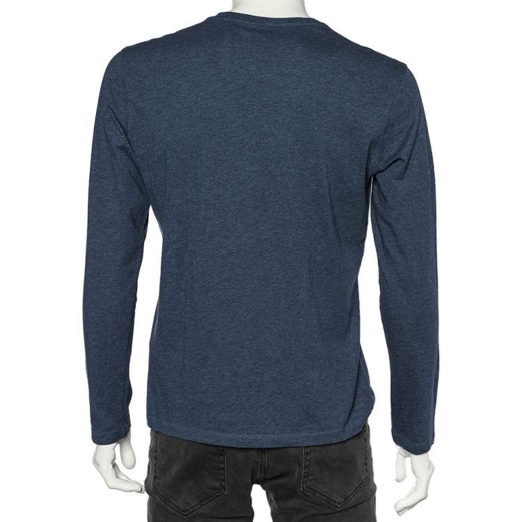 Pre Owned Emporio Armani Blue Logo Printed Cotton Knit Long Sleeve T-Shirt M