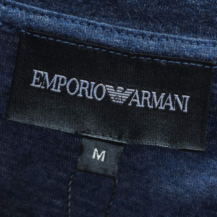 Pre Owned Emporio Armani Blue Logo Printed Cotton Knit Long Sleeve T-Shirt M