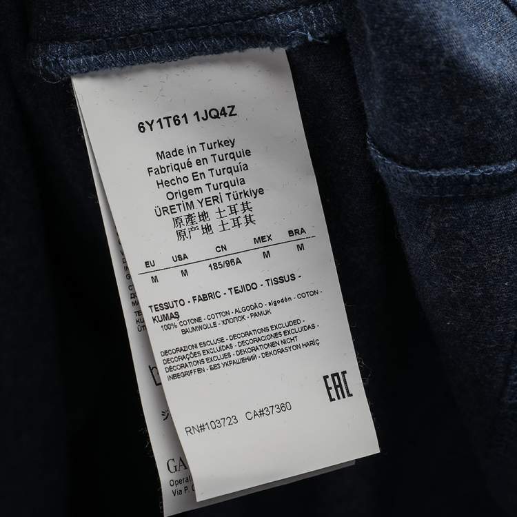 Pre Owned Emporio Armani Blue Logo Printed Cotton Knit Long Sleeve T-Shirt M