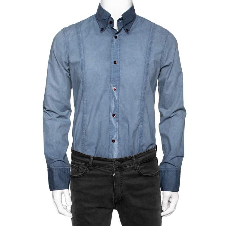 Emporio Armani Blue Cotton Button Down Long Sleeve Shirt S Emporio Armani |  TLC