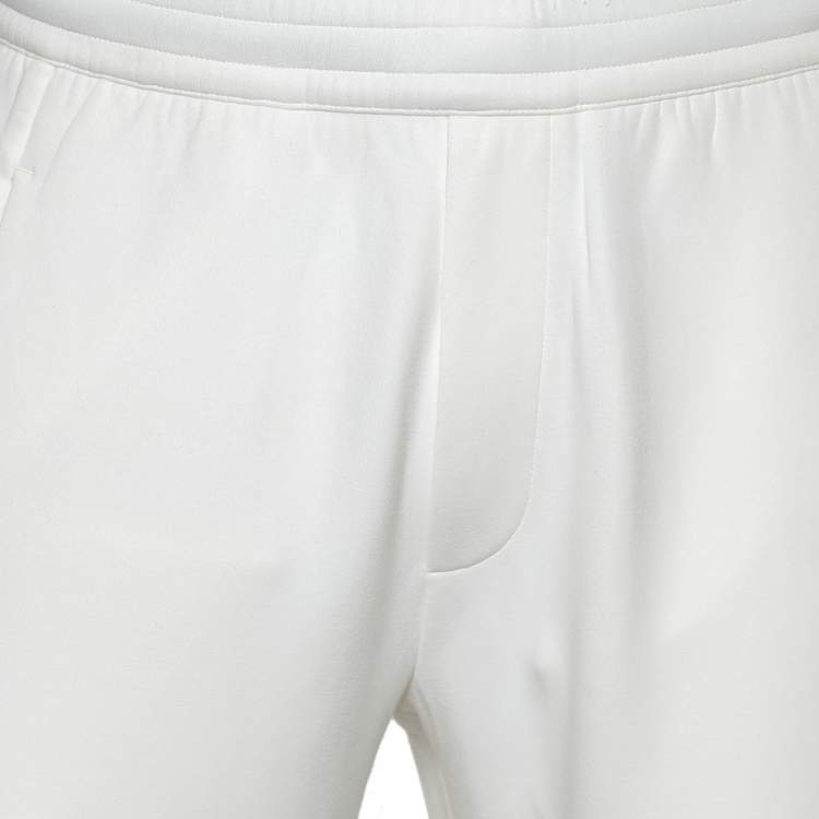 Pre Owned Emporio Armani White Cotton Knit Logo Band Detail Joggers S