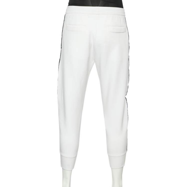 Pre Owned Emporio Armani White Cotton Knit Logo Band Detail Joggers S