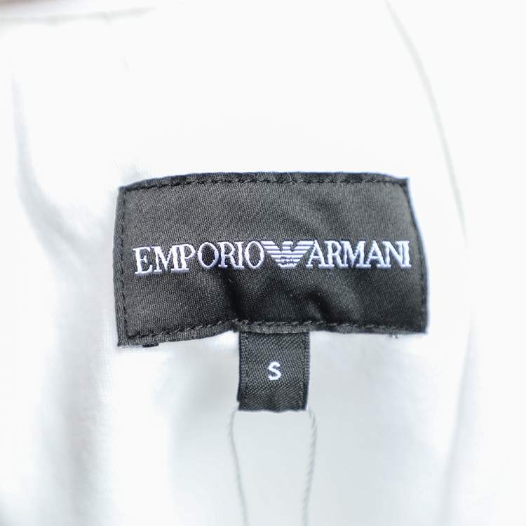 Pre Owned Emporio Armani White Cotton Knit Logo Band Detail Joggers S