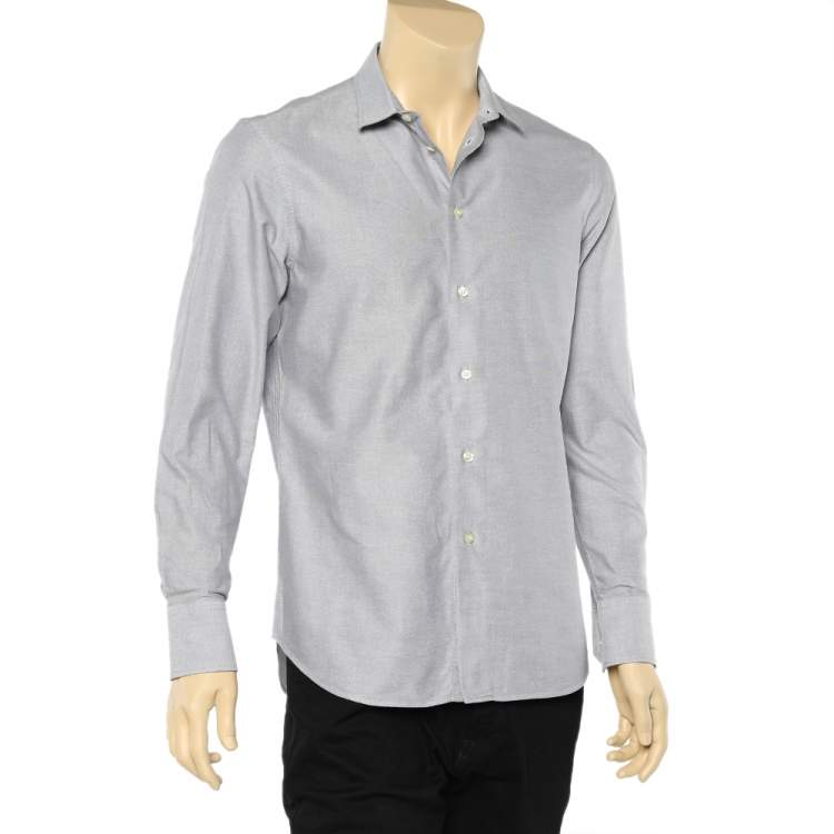Pre Owned Emporio Armani Grey Cotton Button Front Shirt M