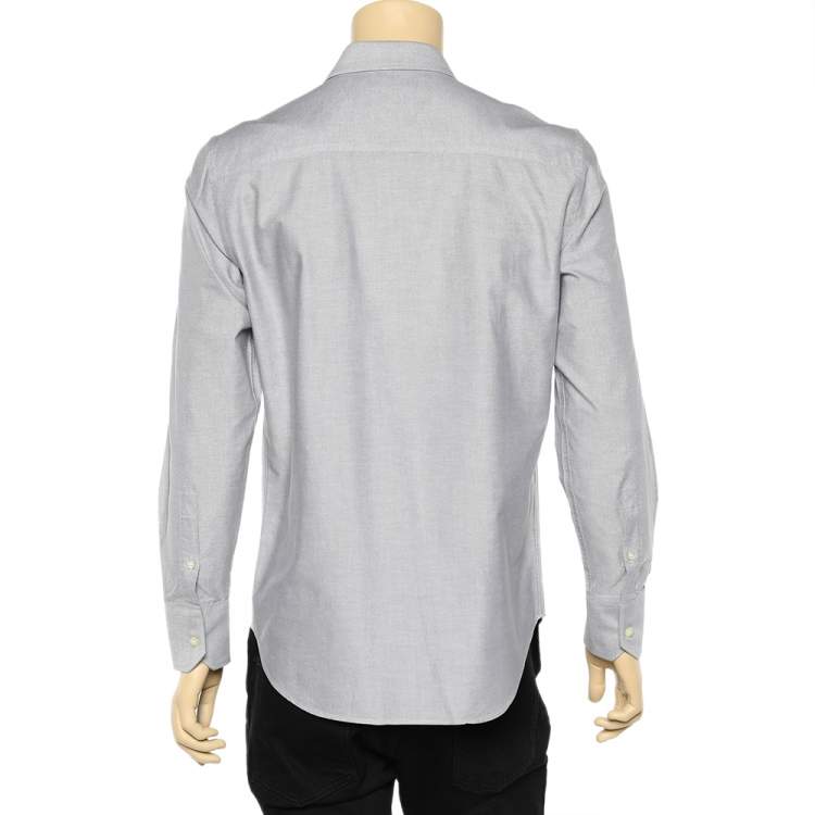 Pre Owned Emporio Armani Grey Cotton Button Front Shirt M