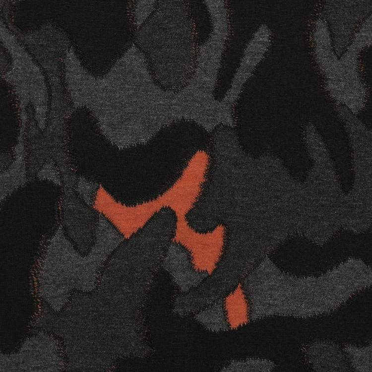 Pre Owned Emporio Armani Charcoal Grey Camouflage Intarsia Knit Crewneck Sweater XL