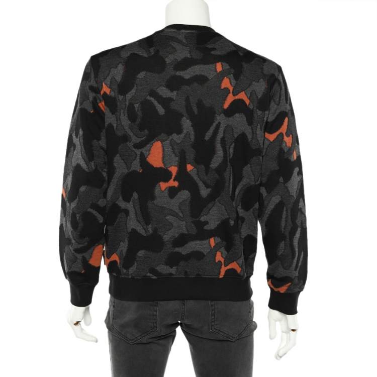 Pre Owned Emporio Armani Charcoal Grey Camouflage Intarsia Knit Crewneck Sweater XL