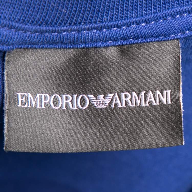 Pre Owned Emporio Armani Blue Logo Printed Cotton Short Sleeve T-Shirt S