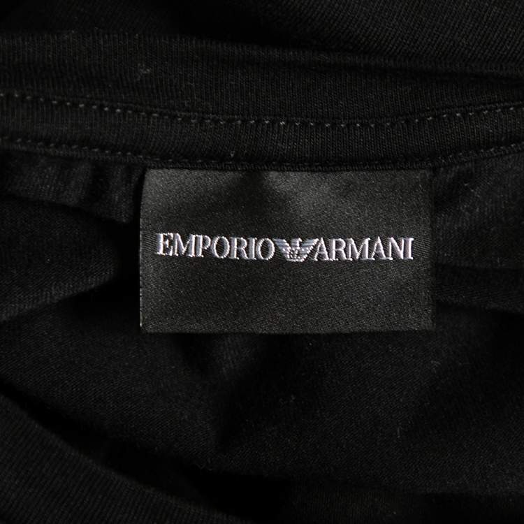 Pre Owned Emporio Armani Black Cotton Printed Crew Neck T-Shirt S