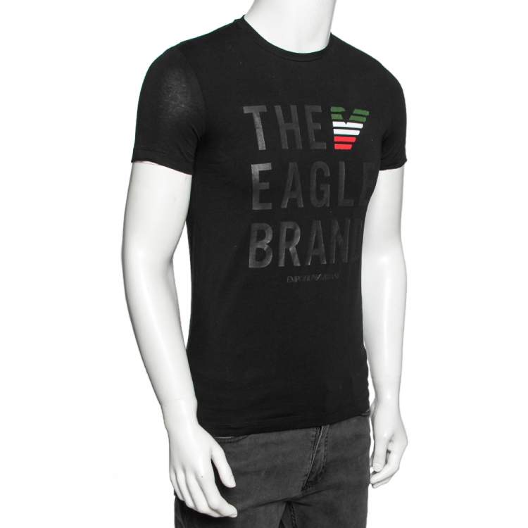 Pre Owned Emporio Armani Black Cotton Printed Crew Neck T-Shirt S