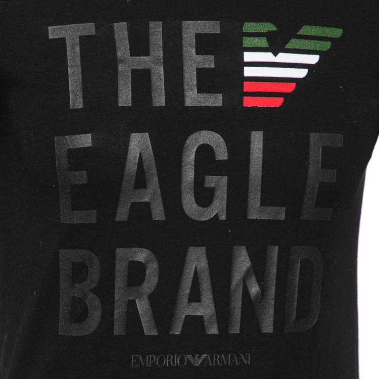Pre Owned Emporio Armani Black Cotton Printed Crew Neck T-Shirt S