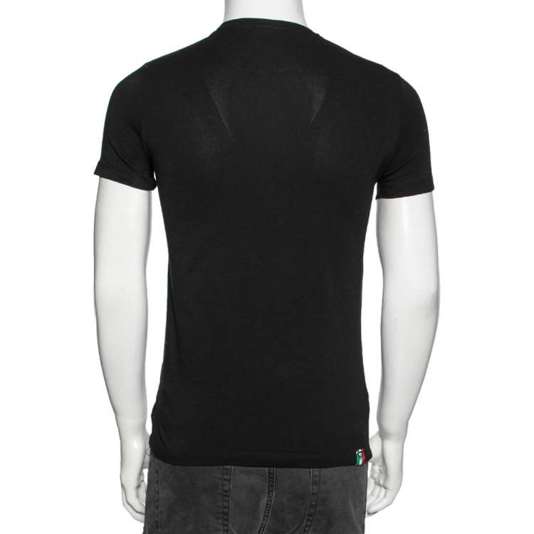Pre Owned Emporio Armani Black Cotton Printed Crew Neck T-Shirt S