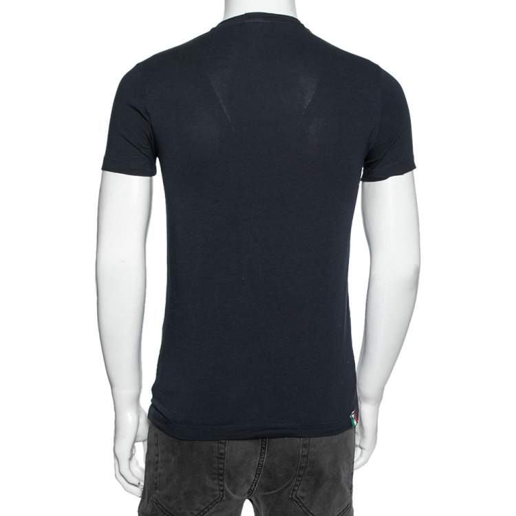 Pre Owned Emporio Armani Navy Blue Cotton Printed Crew Neck T-Shirt S