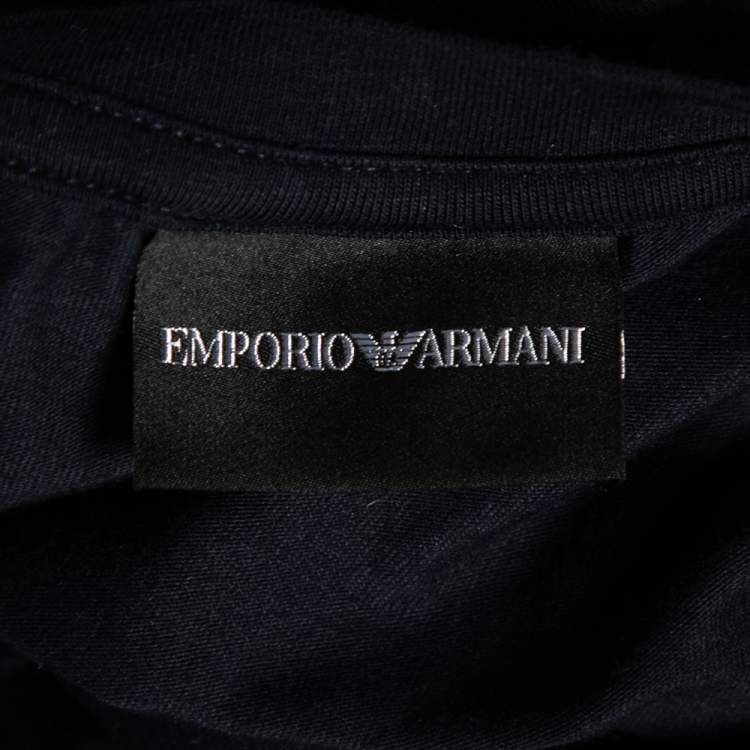 Pre Owned Emporio Armani Navy Blue Cotton Printed Crew Neck T-Shirt S