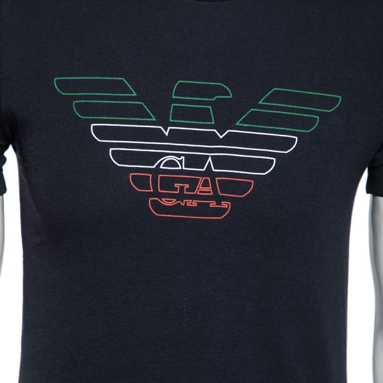 Pre Owned Emporio Armani Navy Blue Cotton Printed Crew Neck T-Shirt S
