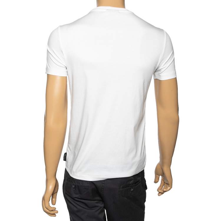 Pre Owned Emporio Armani White Cotton Printed Crew Neck T-Shirt S