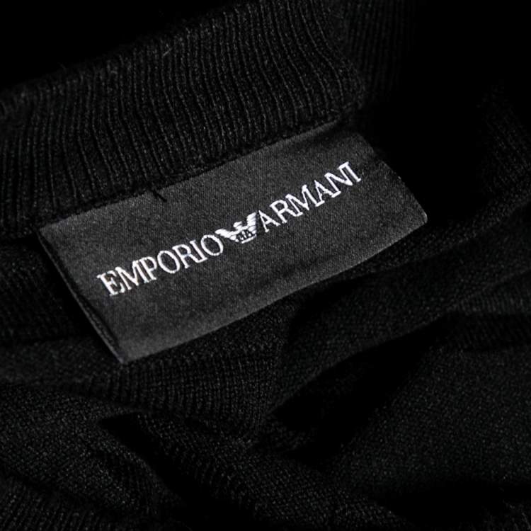Pre Owned Emporio Armani Black Textured Knit Long Sleeve Crew Neck Sweater XS