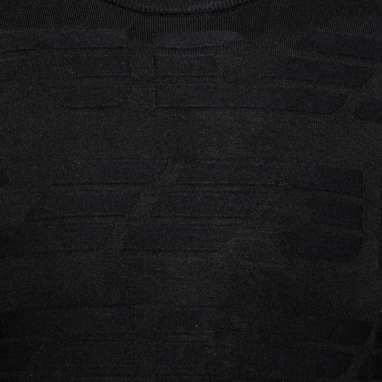 Pre Owned Emporio Armani Black Textured Knit Long Sleeve Crew Neck Sweater XS