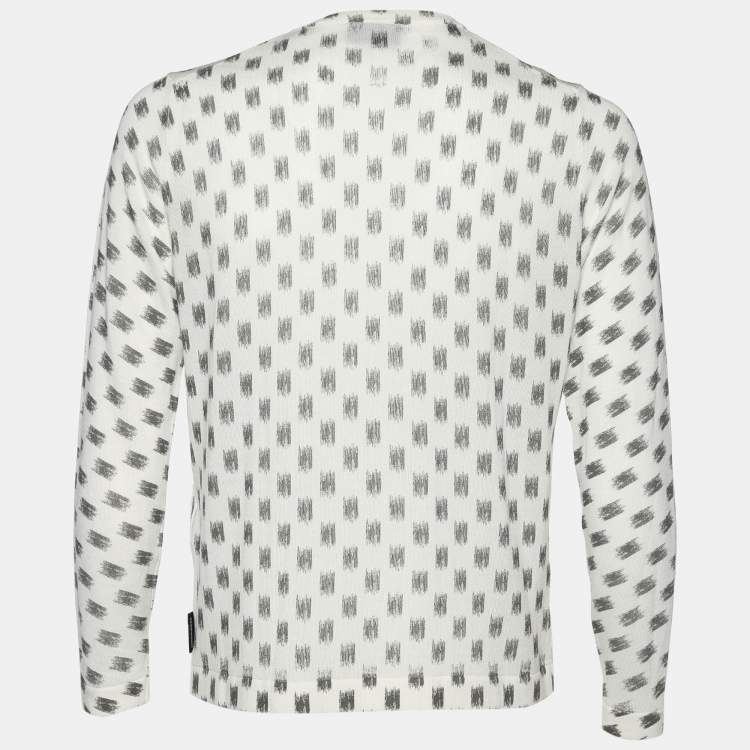 مملوكة مسبقًا Emporio Armani White Printed Cotton Knit Round Neck Sweater M