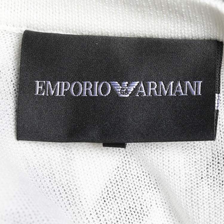 مملوكة مسبقًا Emporio Armani White Printed Cotton Knit Round Neck Sweater M