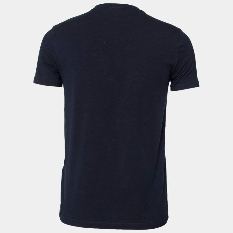 Pre Owned Emporio Armani Navy Blue Cotton Logo Printed Short Sleeve T-Shirt L
