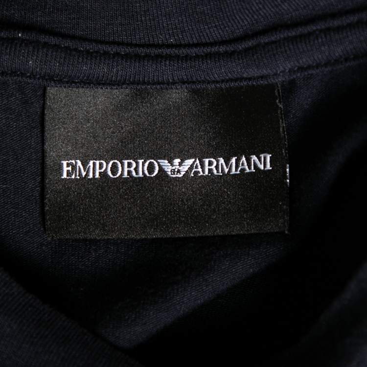 Pre Owned Emporio Armani Navy Blue Cotton Logo Printed Short Sleeve T-Shirt L
