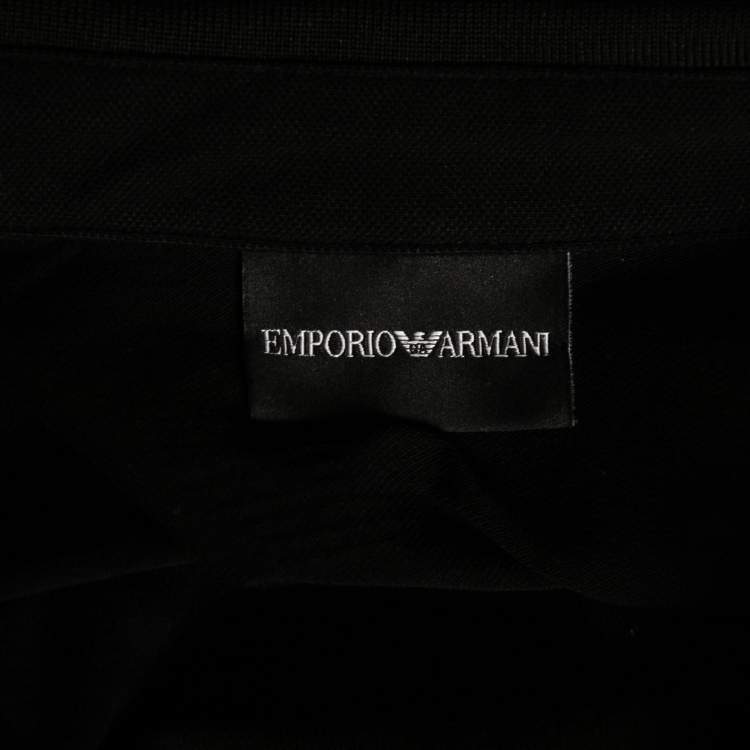 Pre Owned Emporio Armani Black Cotton All Over Logo Detailed Polo T-Shirt M