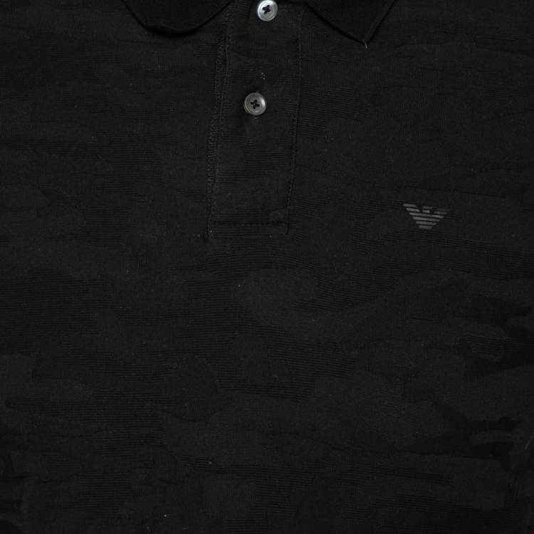 Pre Owned Emporio Armani Black Patterned Cotton Polo T-Shirt S