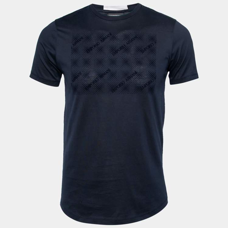 Emporio Armani Navy Blue Flocked Logo Cotton Short Sleeve T