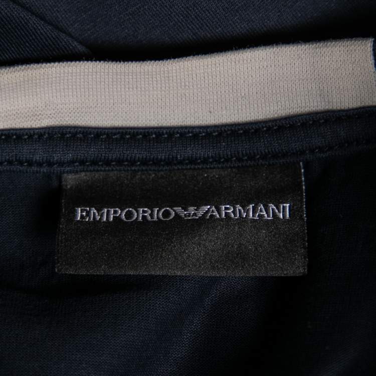 مملوكة مسبقًا Emporio Armani Navy Blue Flocked Logo Cotton Short Sleeve T-Shirt M 