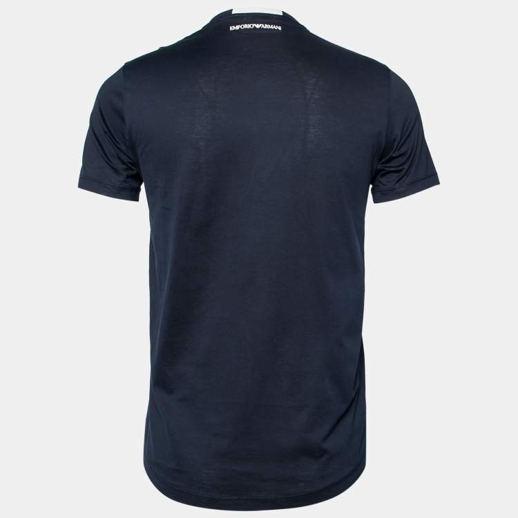 مملوكة مسبقًا Emporio Armani Navy Blue Flocked Logo Cotton Short Sleeve T-Shirt M 