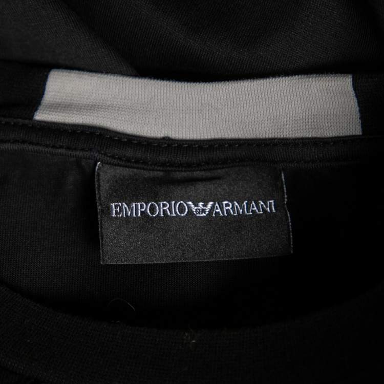 Pre Owned Emporio Armani Black Logo Printed Cotton Short Sleeve T-Shirt M