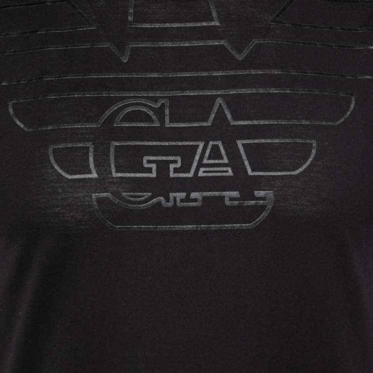Pre Owned Emporio Armani Black Logo Printed Cotton Short Sleeve T-Shirt M