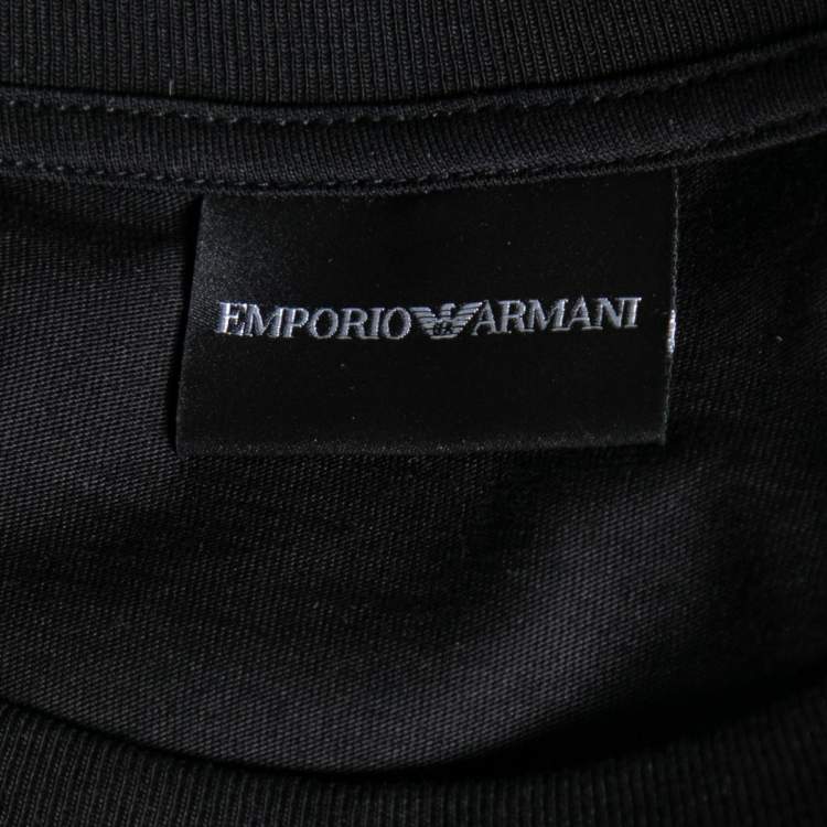 Pre Owned Emporio Armani Black Cotton Logo Printed Crew Neck T-Shirt XL