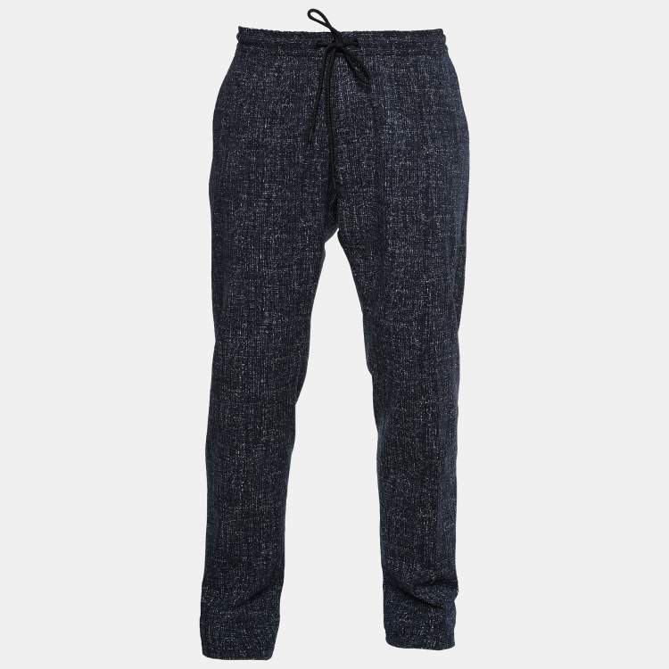 Pre Owned Emporio Armani Blue Printed Crinkled Jogger Pants L