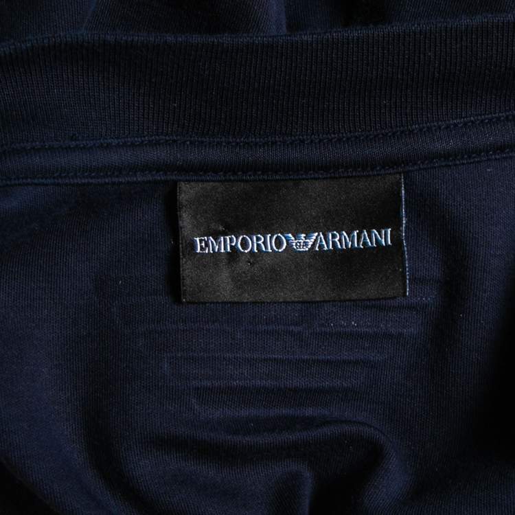 Pre Owned Emporio Armani Navy Blue Cotton Crew Neck T-Shirt M
