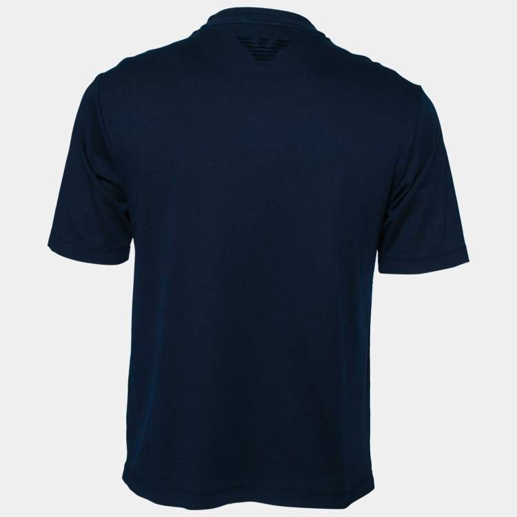 Pre Owned Emporio Armani Navy Blue Cotton Crew Neck T-Shirt M
