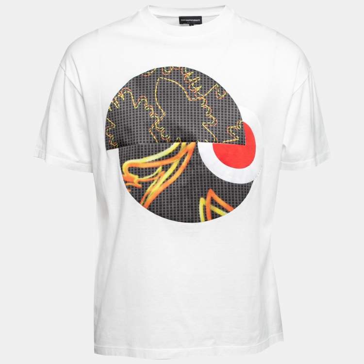 Pre Owned Emporio Armani White Printed Cotton Short Sleeve T-Shirt M
