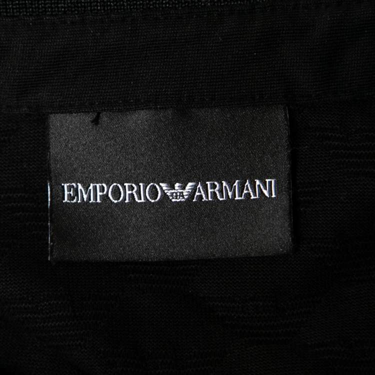 Pre Owned Emporio Armani Black Textured Knit Short Sleeve Polo T-Shirt L
