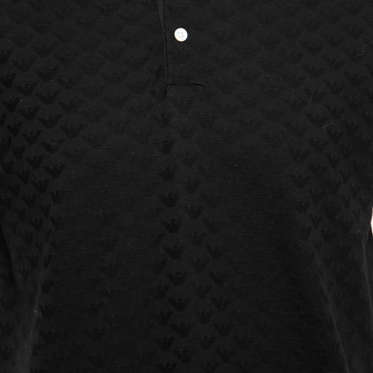Pre Owned Emporio Armani Black Textured Knit Short Sleeve Polo T-Shirt L