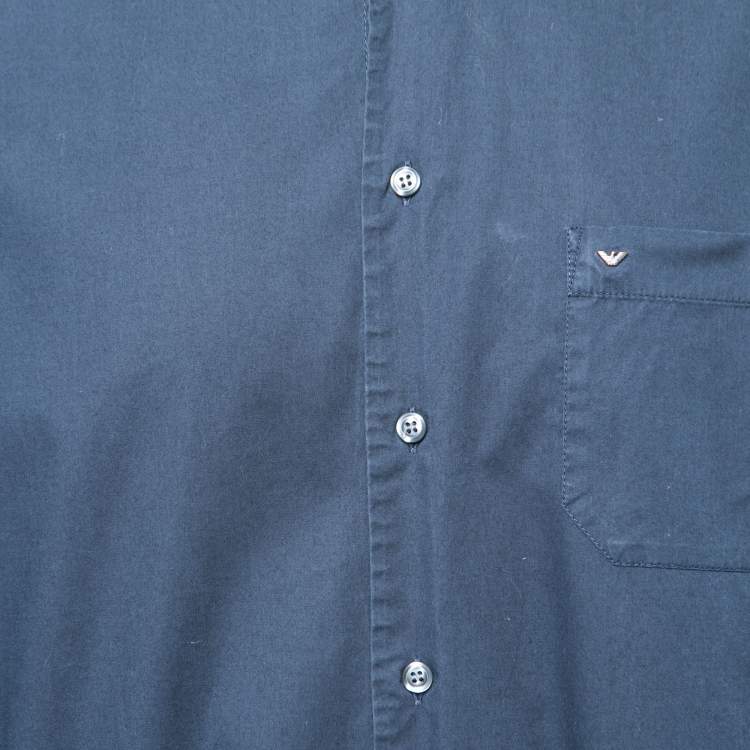 Pre Owned Emporio Armani Navy Blue Cotton Long Sleeve Shirt XXL