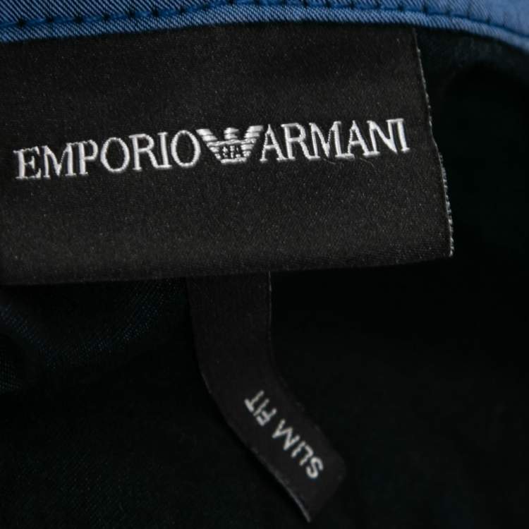 Pre Owned Emporio Armani Navy Blue Cotton Logo Embroidered Button Front Shirt L