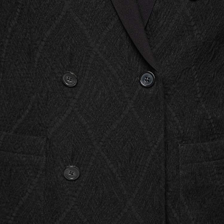 Pre Owned Emporio Armani Black Textured Knit Double Breasted Jacket M