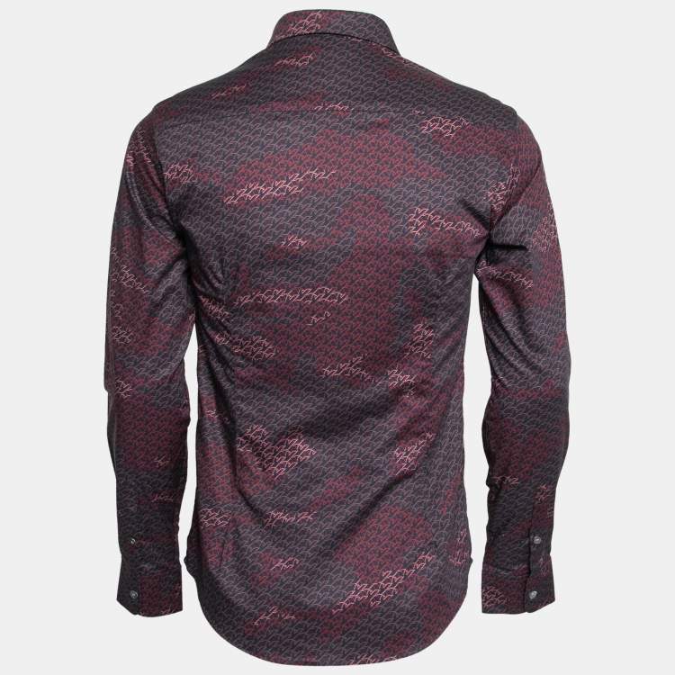 مملوكة مسبقًا Emporio Armani Navy Blue & Red Logo Print Button Front Shirt S