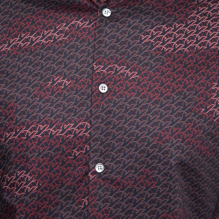 مملوكة مسبقًا Emporio Armani Navy Blue & Red Logo Print Button Front Shirt S