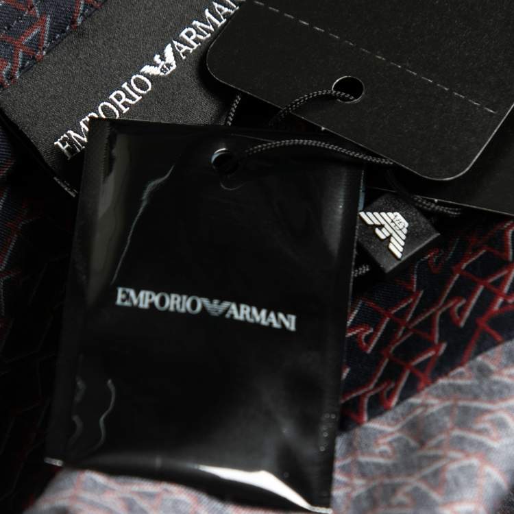 مملوكة مسبقًا Emporio Armani Navy Blue & Red Logo Print Button Front Shirt S