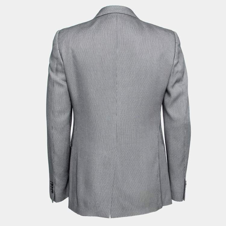 Pre Owned Emporio Armani Black Monochrome Textured Crepe Josh Line Blazer M