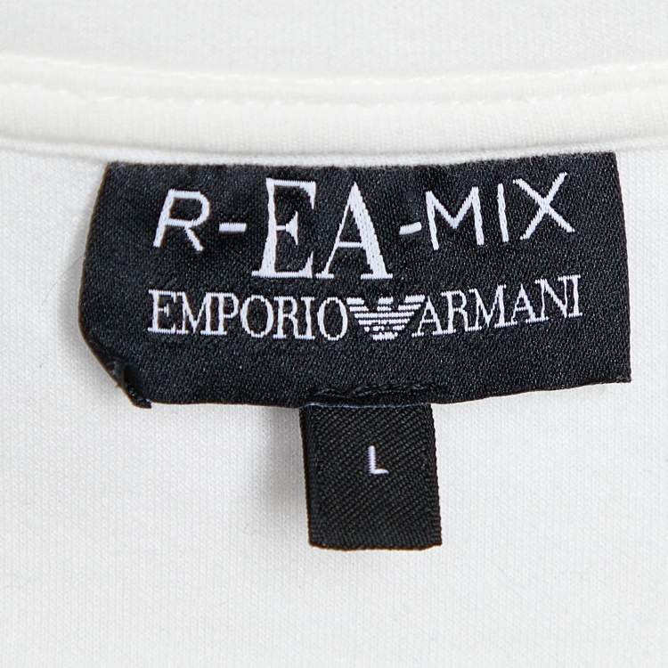 Pre Owned Emporio Armani R-EA-Mix White Embossed Logo Print Knit Sweatshirt L