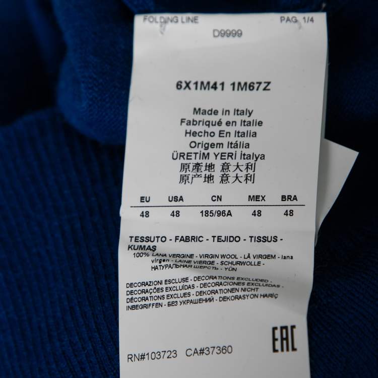 مملوكة مسبقًا Emporio Armani Blue Wool V-Neck Long Sleeve Jumper M